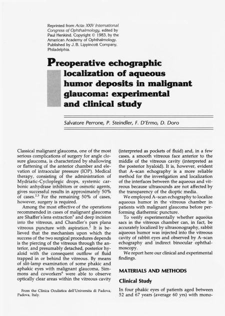 Preoperative echographic localization of aqueous humor deposit in malignant glaucoma experimental and clinical study